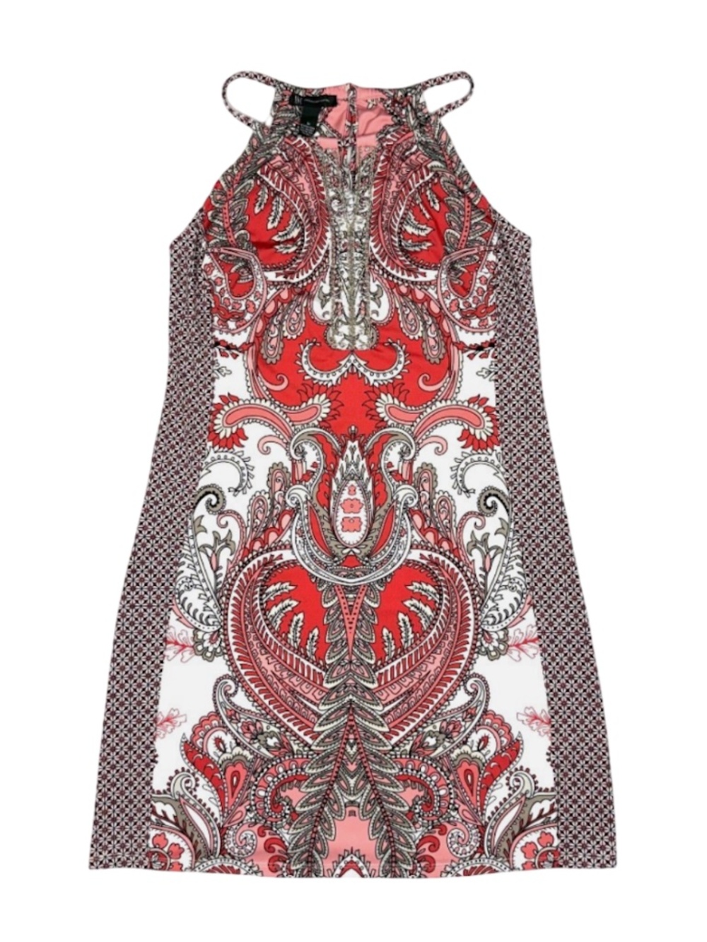 INC Womens Paisley Dress Medium Embellished Rhinestone Neck Boho Summer Vacation